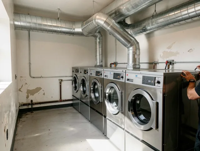 Westerly Dryer Vent Cleaning team performing large-scale commercial dryer vent cleaning in Westerly