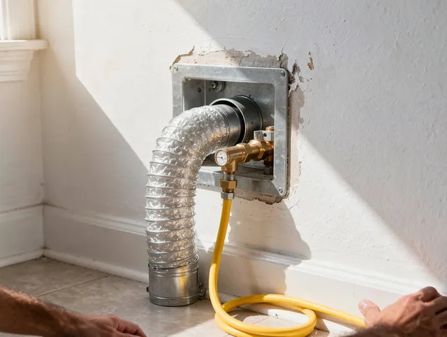 Westerly Dryer Vent Cleaning certified technician performing specialized gas dryer vent cleaning in Westerly